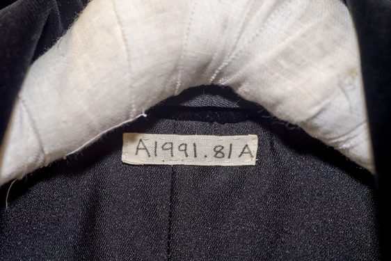 Close up of a label stitched onto a textile object